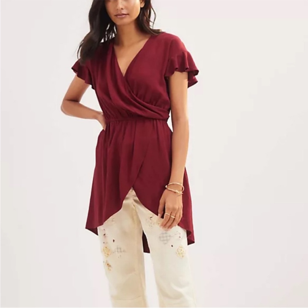 Anthropologie Surplice High-Low Blouse Wine S NWT